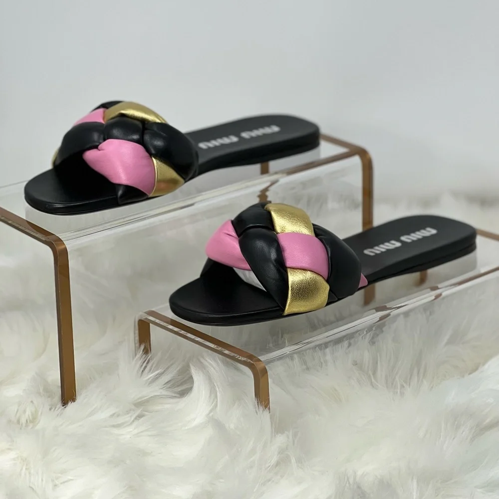 Miu Miu flat nappa leather sandals multicolor black EURO size 39/USA 9 - Picture 8 of 11